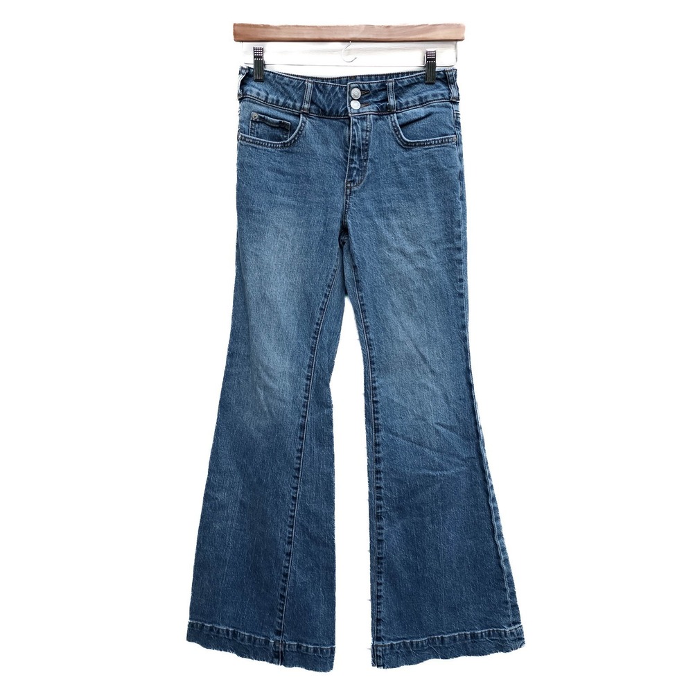 Pilcro Anthro Flare Jeans Womens 25 High Rise Medium Wash Denim Boho Twisted Hem